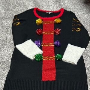 Holiday Black Sweater with Festive Accents
